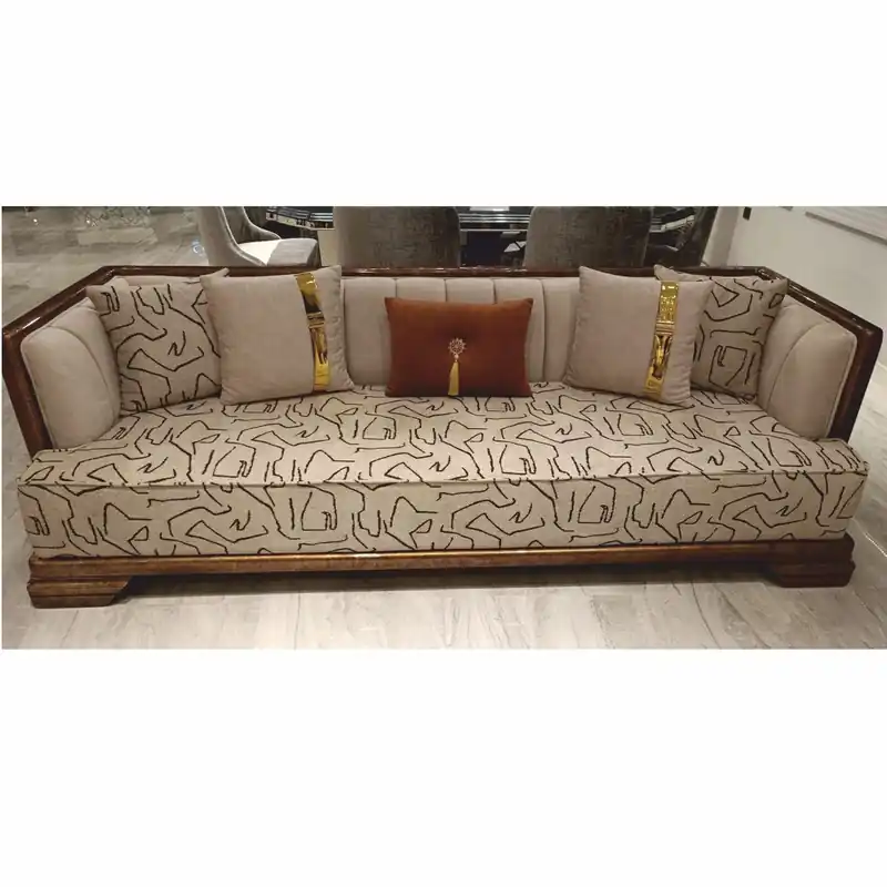Bestpreis Casa Padrino Sofá Art Deco de Lujo Gris / Marrón / Oro 238 cm - Muebles de Salón