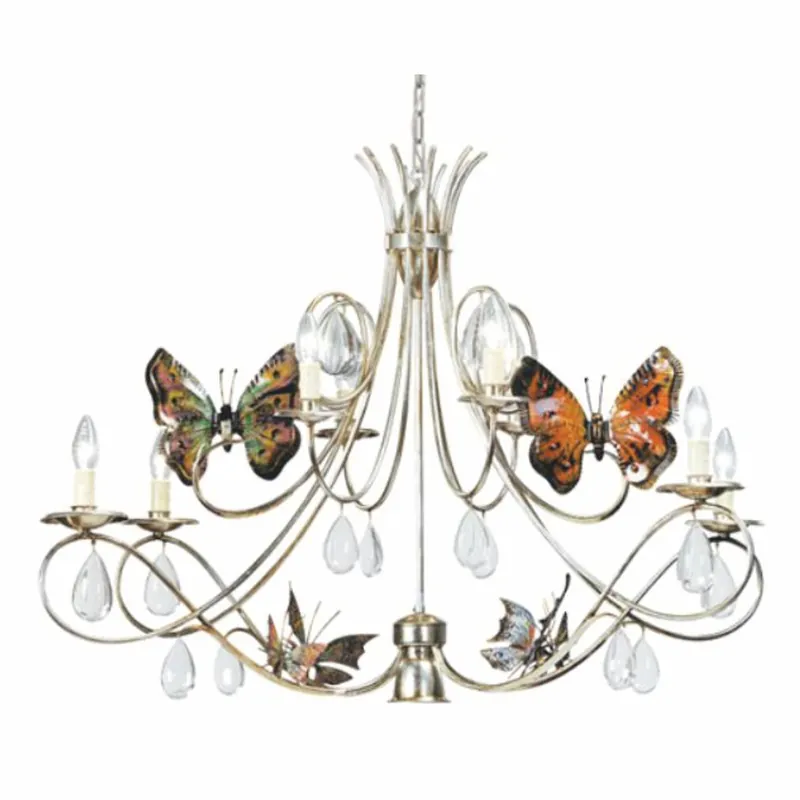 Casa Padrino araña de luces Art Nouveau de lujo mariposas plata antigua / colorido 100 cm - Hecho en Italia Zertifiziert