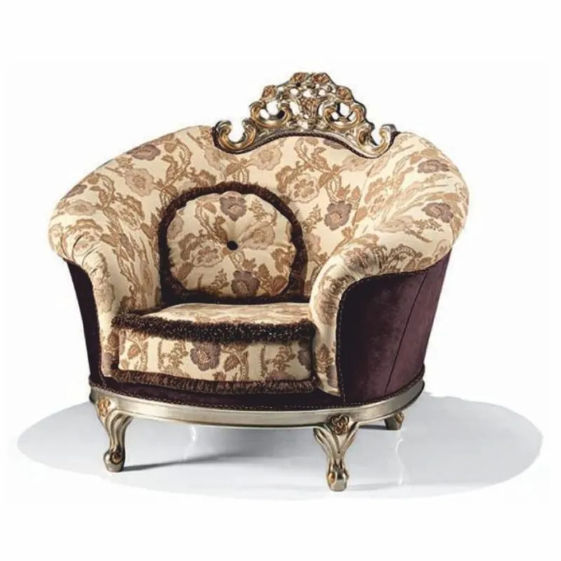 Markenprodukt Casa Padrino Sillón Barroco de Lujo Crema / Púrpura / Plata / Oro - Hecho en Italia