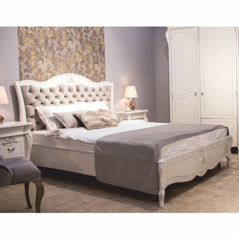 Sofort Bestellen Casa Padrino cama doble barroco de lujo de madera maciza blanco / gris - Muebles de dormitorio barrocos
