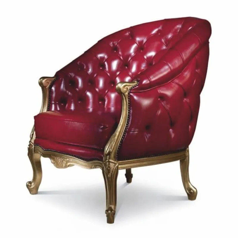 Billig Casa Padrino sillón Chesterfield barroco de lujo de cuero genuino rojo burdeos / oro - Hecho en Italia