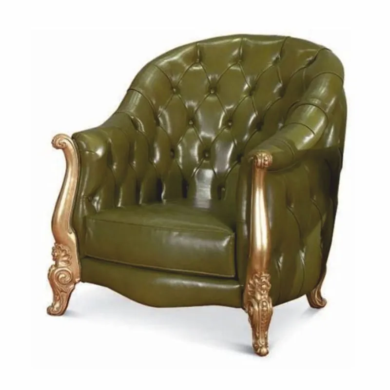 Neue Ware Casa Padrino sillón Chesterfield barroco de lujo de cuero genuino verde / oro - Hecho en Italia
