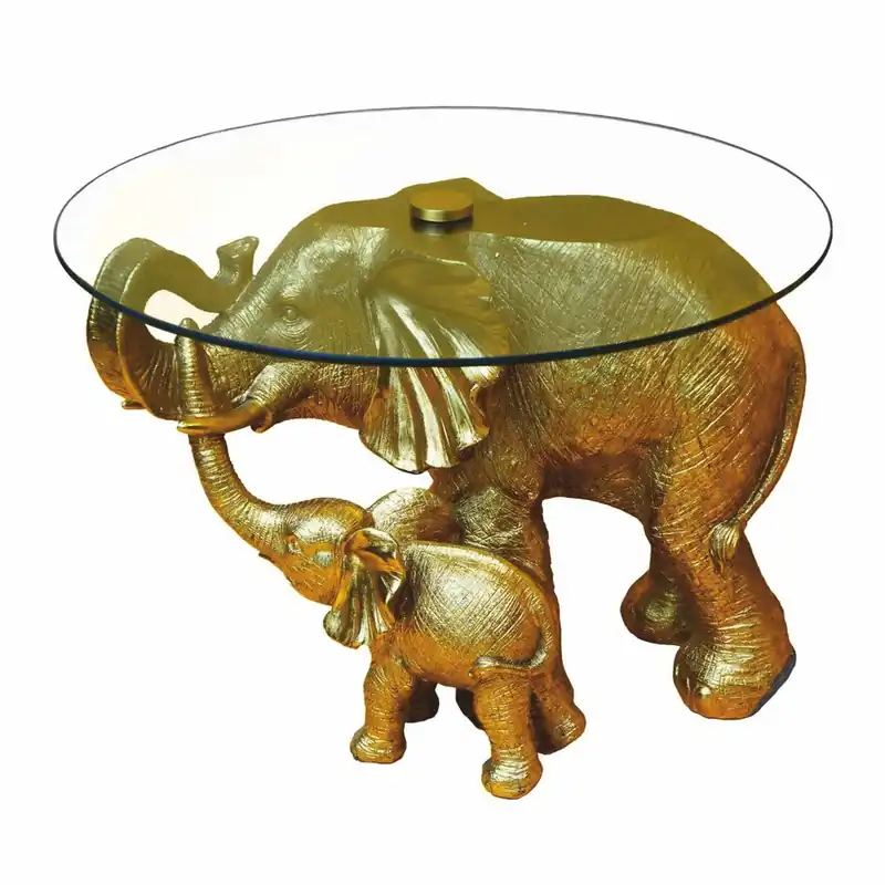 Beliebt Casa Padrino mesa de centro de lujo de resina sintética con tapa de vidrio elefante oro Ø 60 x A. 40 cm