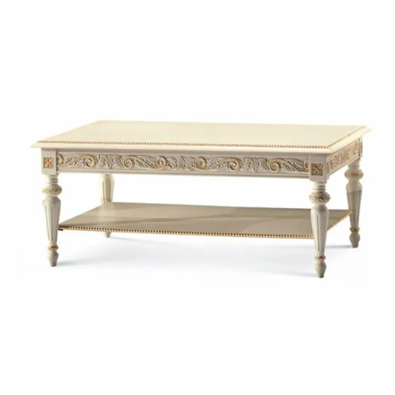 Echt Casa Padrino mesa de centro barroco de lujo blanco / oro 120 cm - Hecho en Italia