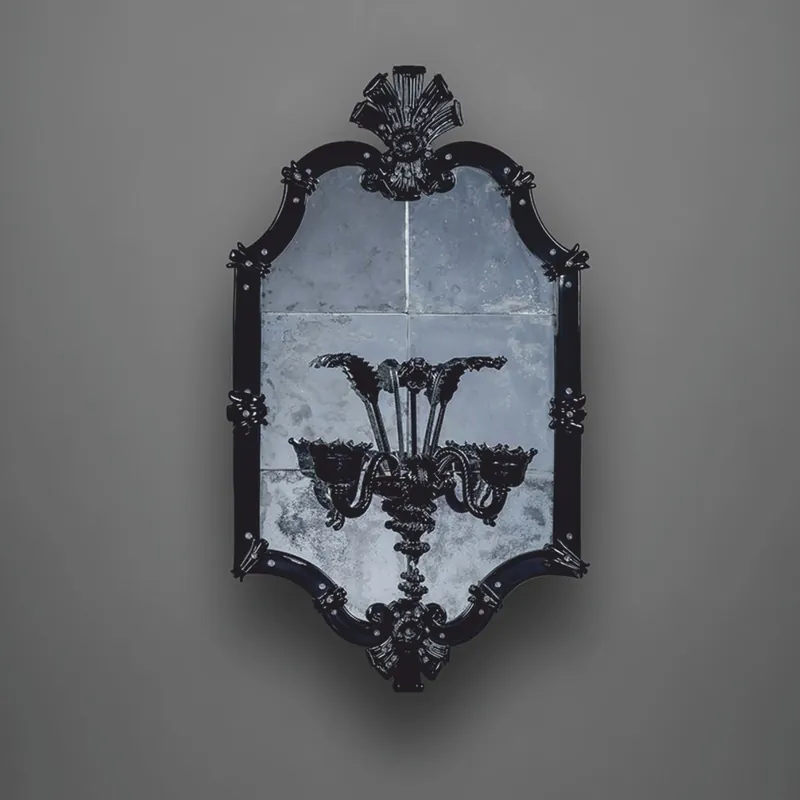 Neuheit Casa Padrino espejo barroco de lujo con lámpara de pared doble negro A. 110 cm - Hecho en Italia