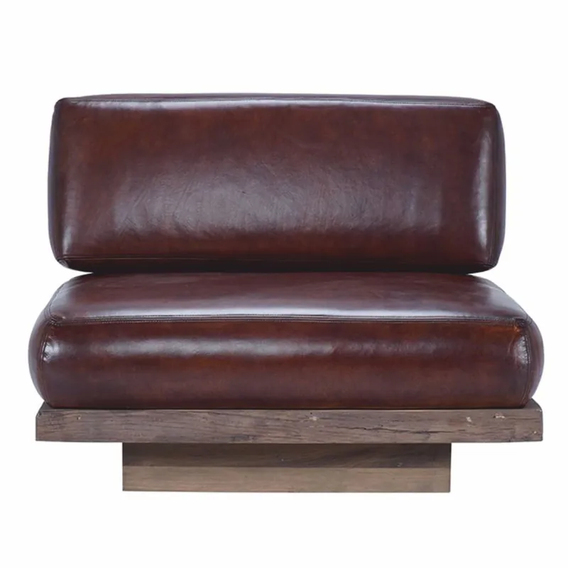 Casa Padrino sillón de lujo de cuero genuino marrón oscuro / marrón - Sillón modular de salón Finale Aktion