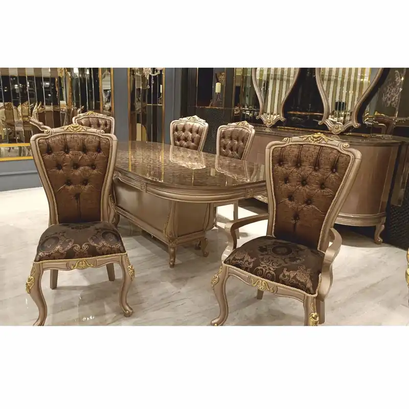 Casa Padrino conjunto de comedor barroco de lujo gris / negro / oro - 1 Mesa de Comedor y 6 Sillas Sichere Zahlung