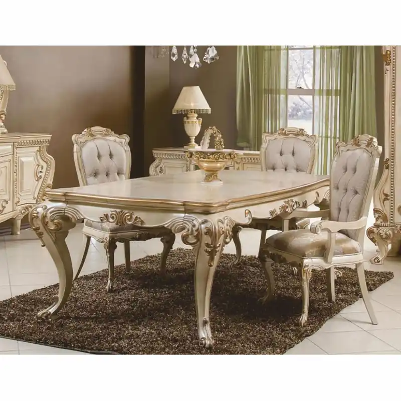 Casa Padrino conjunto de comedor barroco de lujo gris / crema / oro - Muebles de comedor barrocos Must-Have