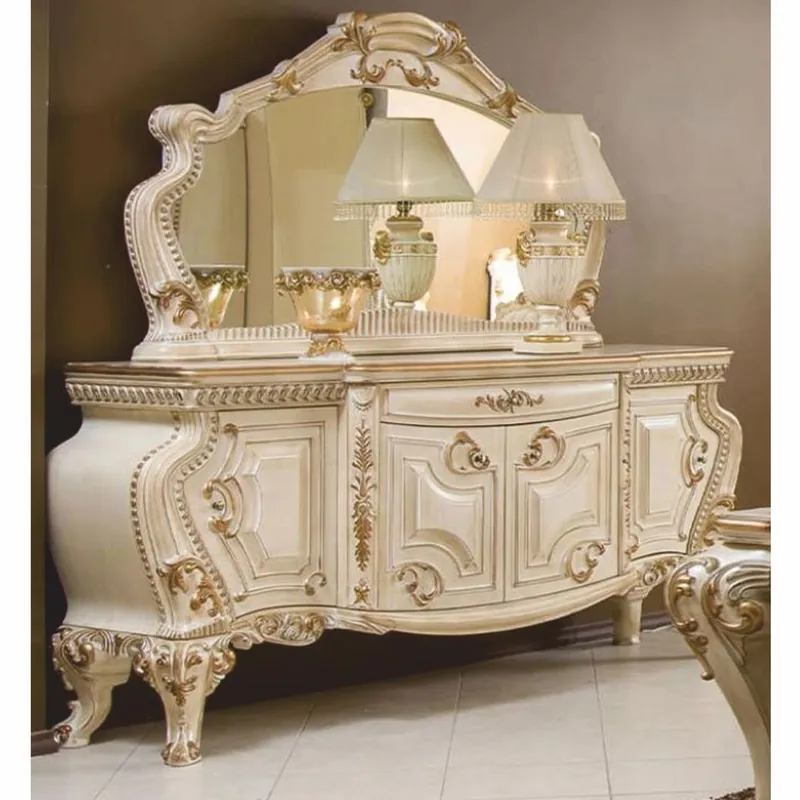 Casa Padrino aparador barroco de lujo con espejo crema / oro - Muebles de estilo barroco Online Kaufen