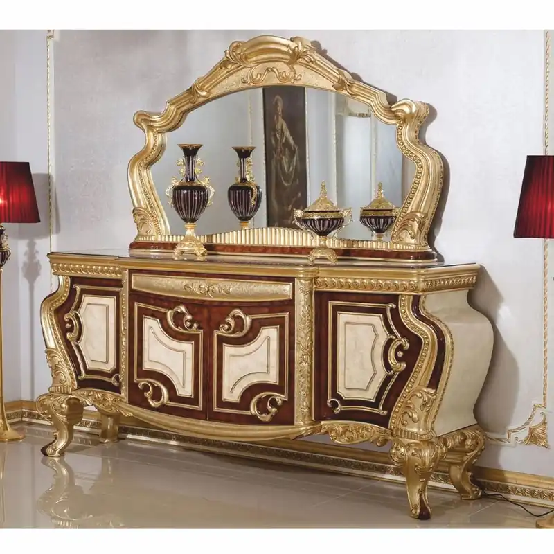 Must-Have Casa Padrino aparador barroco de lujo con espejo blanco / marrón / oro - Muebles de estilo barroco