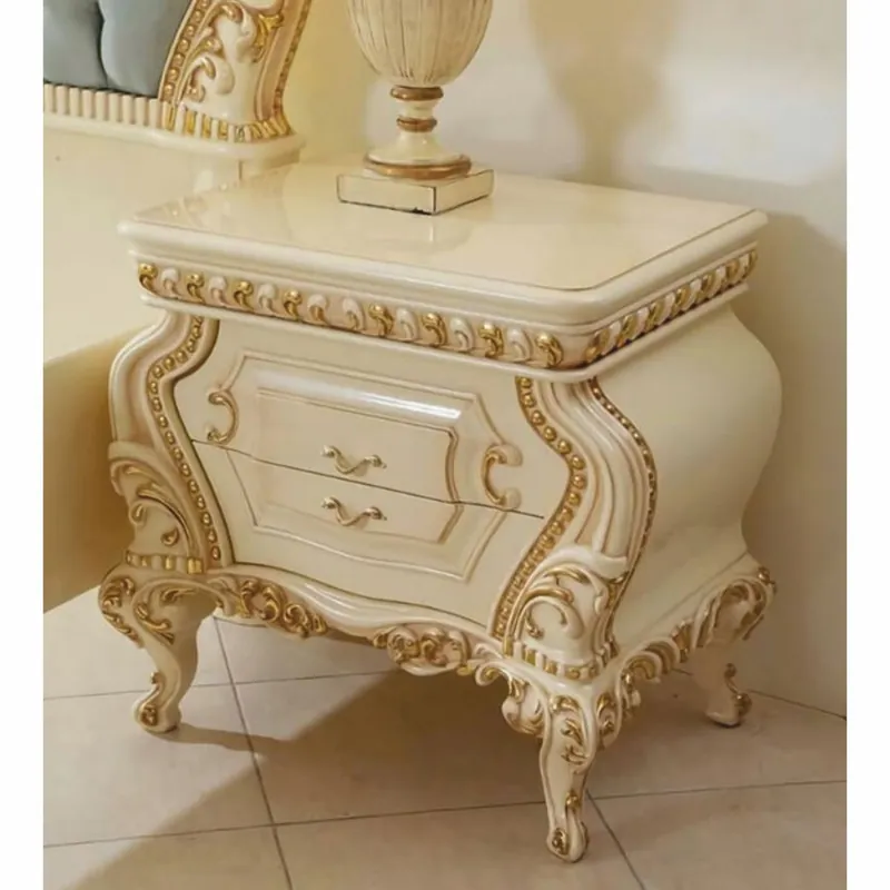 Nur Heute Casa Padrino mesita de noche barroco de lujo con 2 cajones crema / oro - Muebles de dormitorio