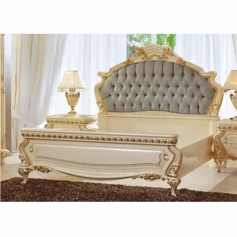 Casa Padrino cama doble barroco de lujo crema / oro / gris - Muebles de dormitorio de estilo barroco Kracherpreis
