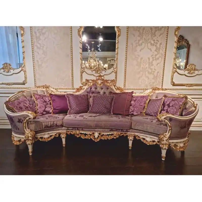 Direkt Vom Hersteller Casa Padrino sofá de salón barroco de lujo púrpura / blanco / oro 297 cm - Hecho en Italia