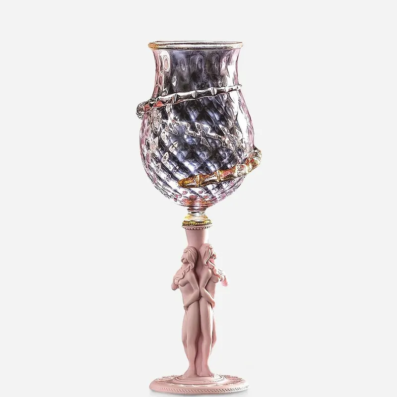 Markenware Casa Padrino copa de vino barroca de lujo rosa / oro Ø 9 x A. 27 cm - Hecho en Italia