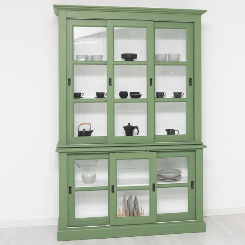 Super-Preis Casa Padrino vitrina de estilo campestre con 6 puertas correderas verde / blanco 151 x 47 x A. 220 cm