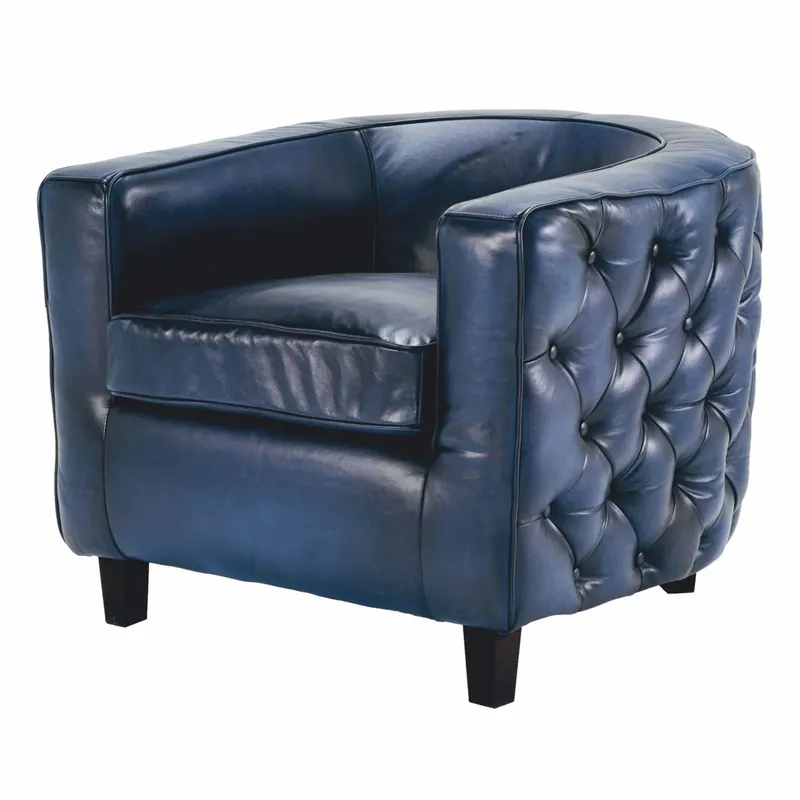Schneller Versand Casa Padrino sillón Chesterfield de lujo de cuero genuino azul / negro - Muebles de cuero