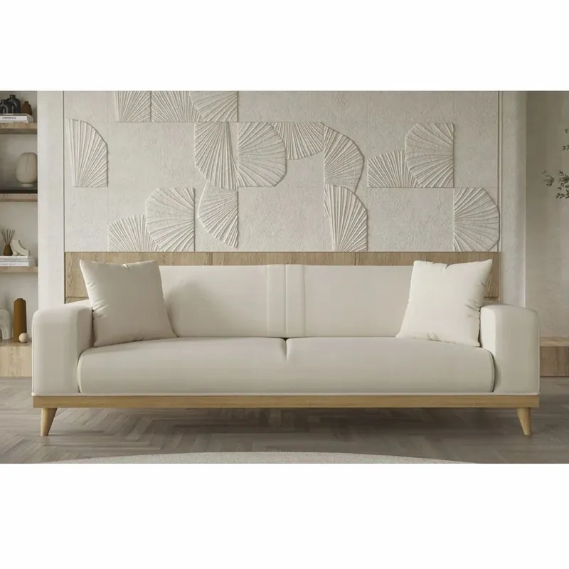 Casa Padrino sofá de lujo de 3 plazas con respaldo regulable crema / natural 224 cm - Interior de lujo Neue Kollektion