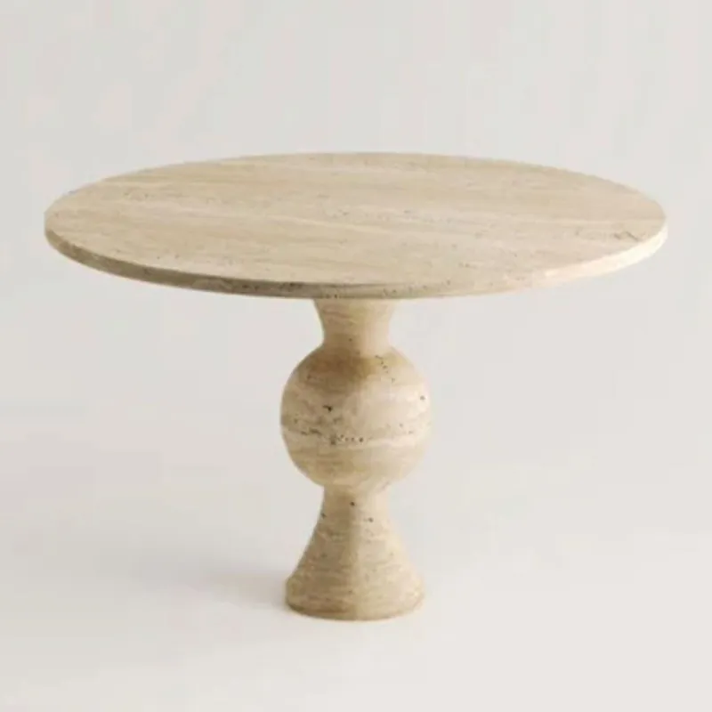 Casa Padrino mesa de comedor de lujo beige Ø 115 cm - Mesa de cocina redonda de travertino Markenware