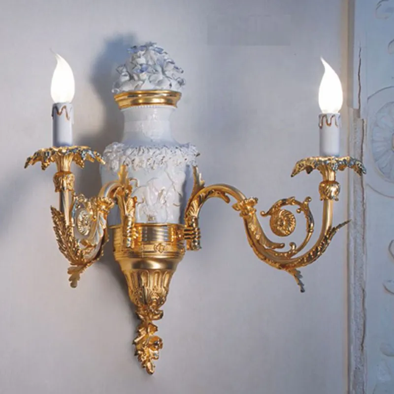 Markenprodukt Casa Padrino lámpara de pared doble barroco de lujo oro / blanco A. 55 cm - Hecho en Italia