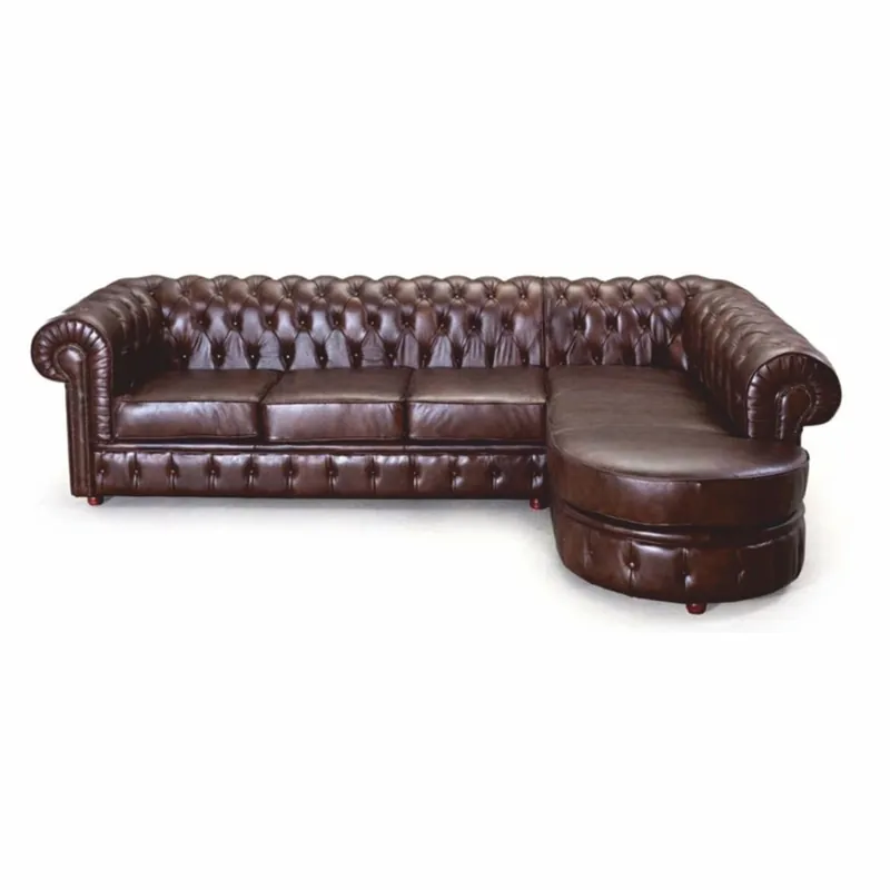 Casa Padrino sofá esquinero Chesterfield de lujo de piel marrón oscuro 293 cm - Muebles Chesterfield Echt