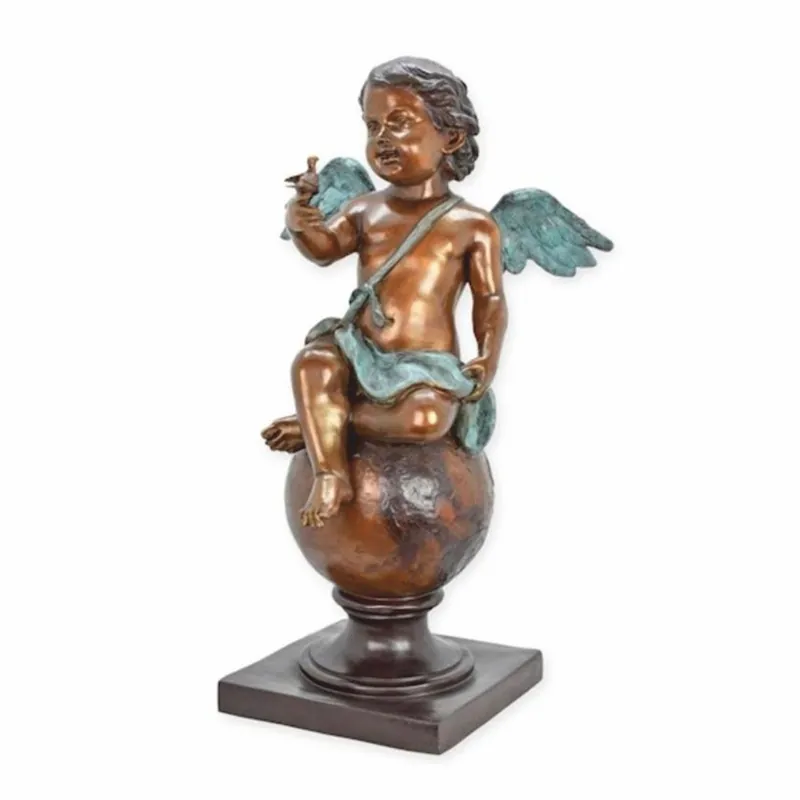 Wochenendangebot Casa Padrino escultura decorativa de bronce Art Nouveau ángel con pájaro bronce / turquesa antiguo / gris A. 93 cm