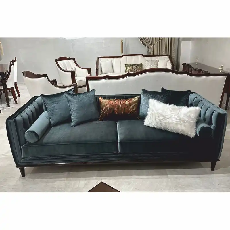Casa Padrino Sofá Art Deco de Lujo en Terciopelo Verde Oscuro / Marrón Oscuro 235 cm - Muebles de Salón Angebot