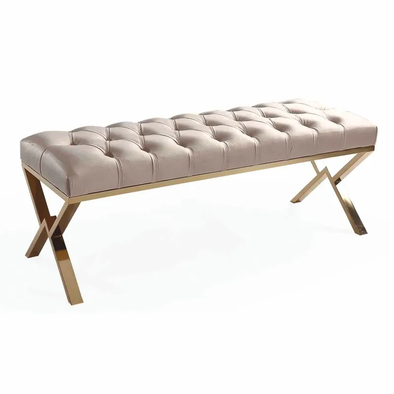 Casa Padrino banco Chesterfield de lujo beige / oro 120 cm - Muebles de lujo Geprüft