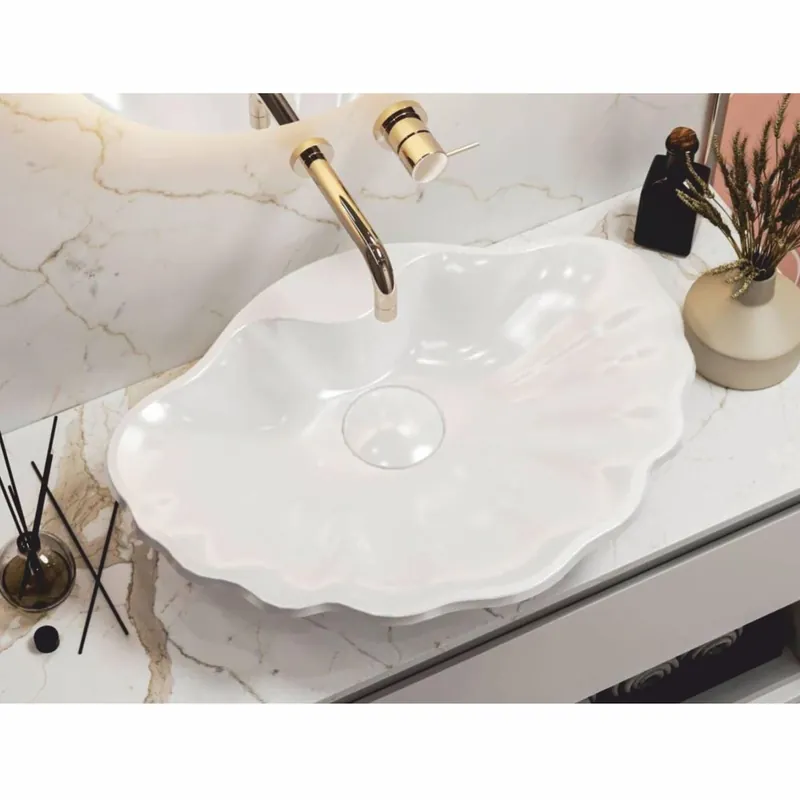 Casa Padrino lavabo de lujo en forma de concha blanco alto brillo 61,8 cm Abverkauf