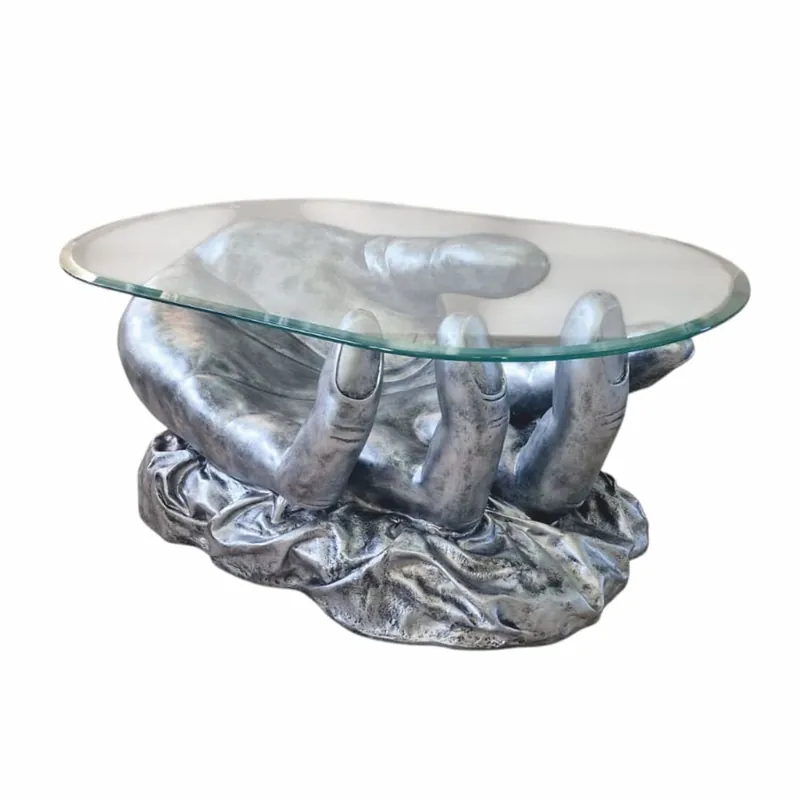 Casa Padrino mesa de centro de diseño de mano con tapa de vidrio plata antigua 80 cm Versand Am Gleichen Tag