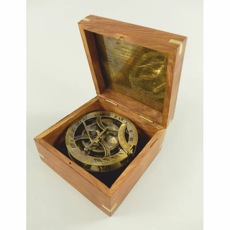 Sonderaktion Casa Padrino reloj de sol con brújula decorativa de estilo antiguo en caja de madera marrón / latón bruñido