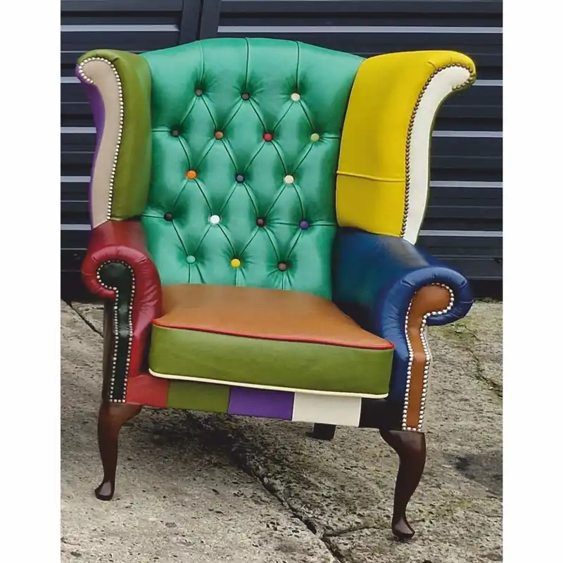 Finale Aktion Casa Padrino sillón Chesterfield de lujo verde / colorido / marrón oscuro - Muebles de cuero genuino patchwork