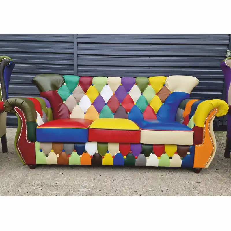 Aktuell Casa Padrino sofá Chesterfield de lujo en piel colorido / marrón oscuro 200 cm - Muebles de cuero genuino patchwork