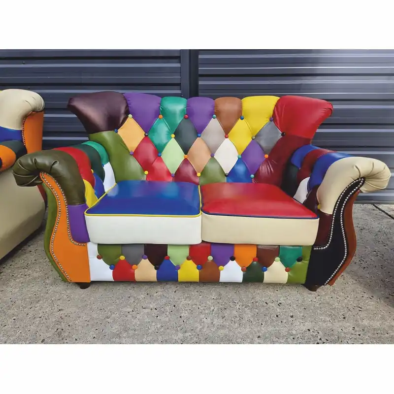 Aktuell Casa Padrino sofá Chesterfield de lujo colorido / marrón oscuro 150 cm - Muebles de cuero genuino patchwork
