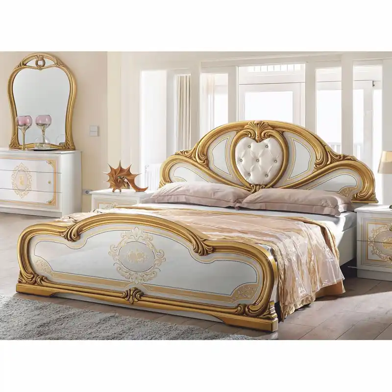 Preisreduziert Casa Padrino cama doble barroco de lujo con pedrería blanco / gris / oro - Muebles de dormitorio