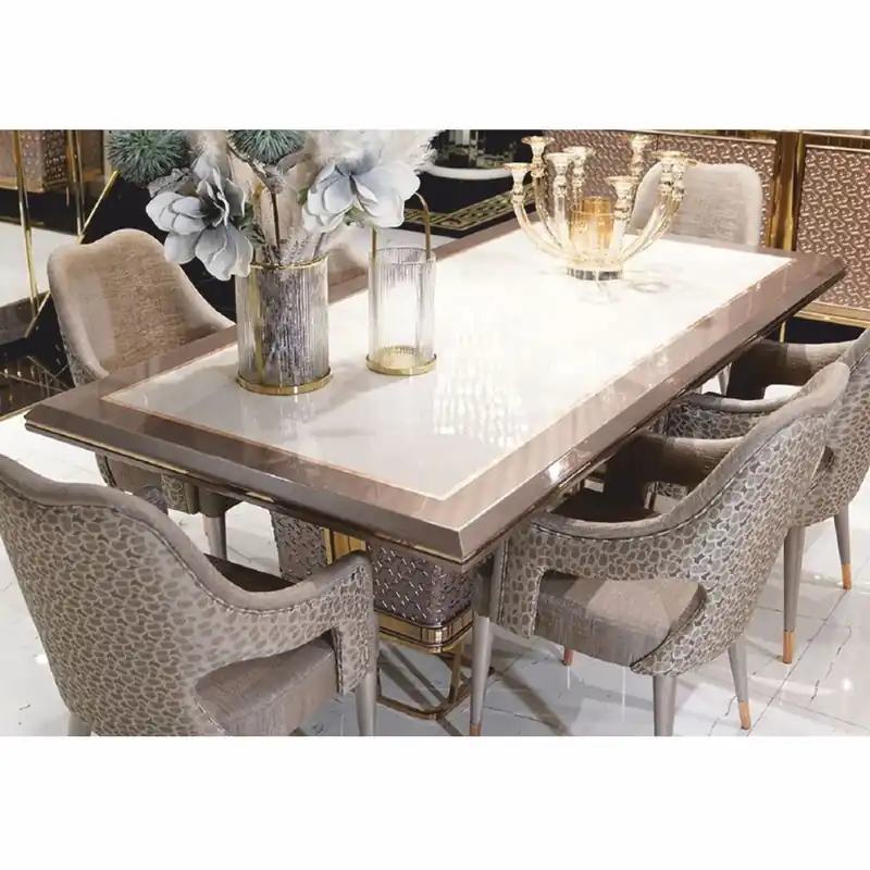 Preiswert Casa Padrino mesa de comedor de lujo blanco / gris / oro 223 cm - Muebles de comedor