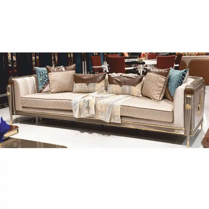 Sonderaktion Casa Padrino sofá de lujo gris / marrón / oro 280 cm - Muebles de salón y hotel