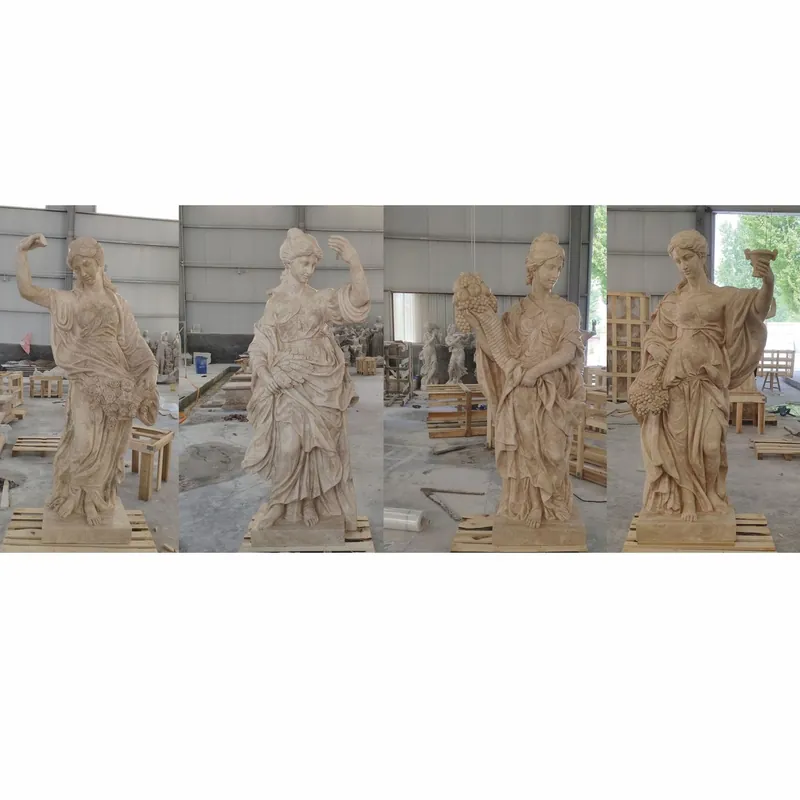 Sale Casa Padrino conjunto de 4 esculturas decorativas de jardín Art Nouveau de travertino damas beige A. 190 cm