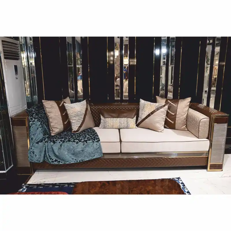 Neu Casa Padrino sofá de lujo blanco / marrón / gris / oro 285 cm - Muebles de salón y hotel