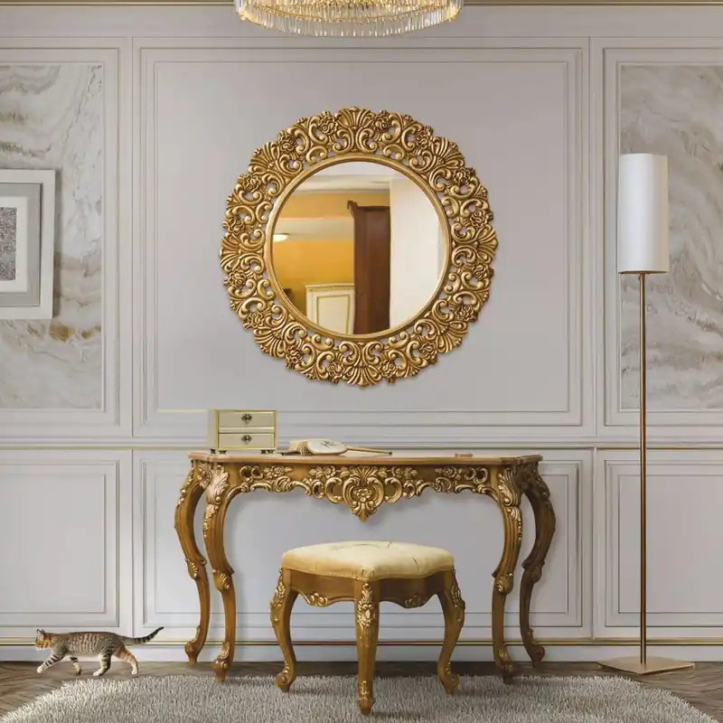 Casa Padrino consola barroco de lujo con espejo de pared y taburete marrón / oro - Muebles barrocos Highlight