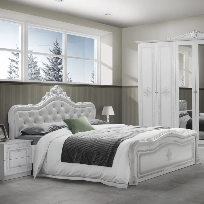 Casa Padrino cama doble barroco de lujo con pedrería blanco / gris - Muebles de dormitorio barrocos Mega-Angebot