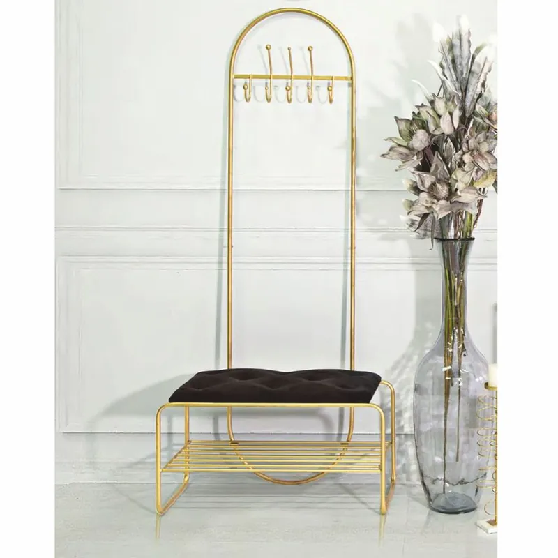 Highlight Casa Padrino perchero de lujo con banco oro / negro A. 180 cm