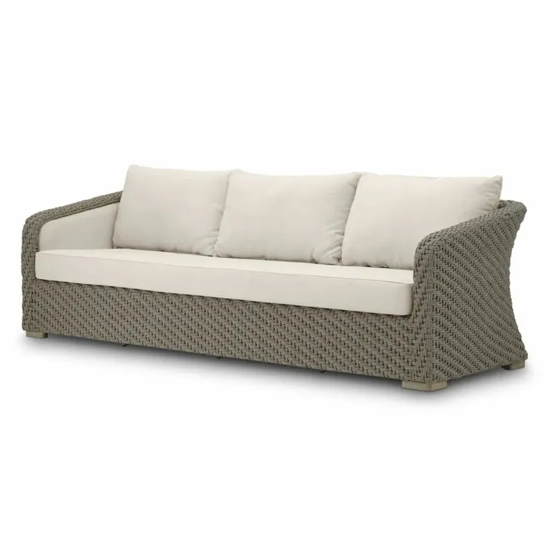 Casa Padrino sofá de jardín de lujo de ratán artificial gris / arena 254 cm - Muebles de jardín Heißes Angebot