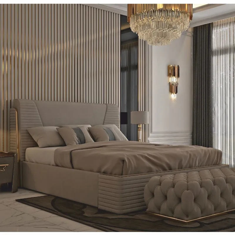 Super-Preis Casa Padrino cama doble de lujo gris / oro - Interior de hotel y dormitorio