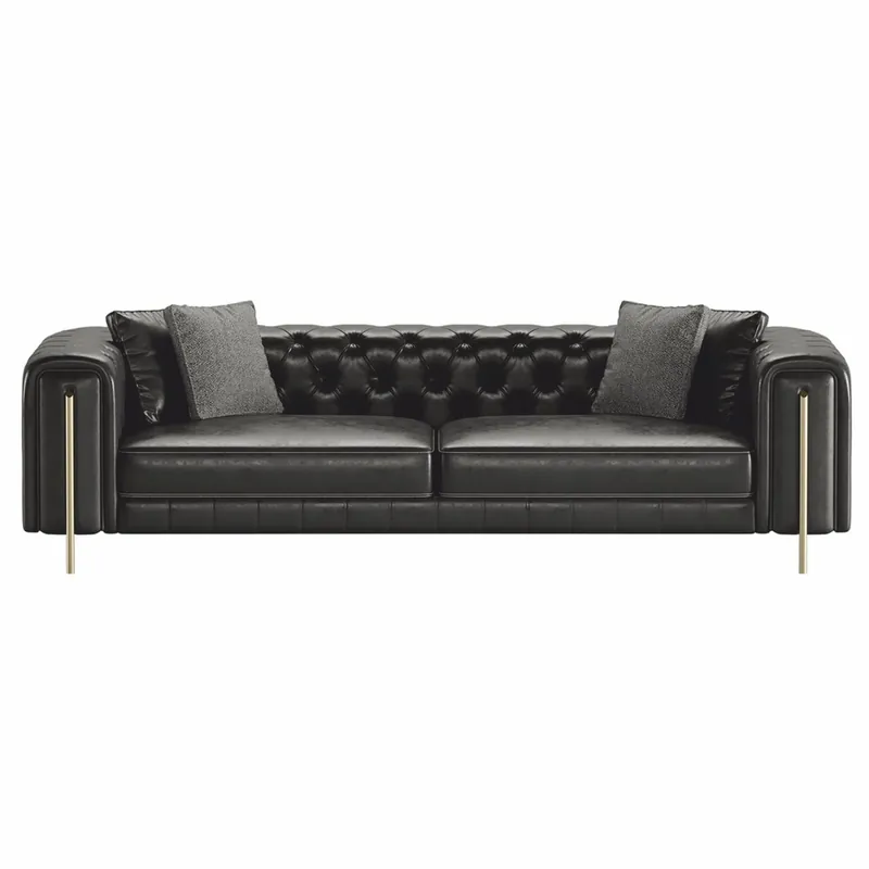 Neue Kollektion Casa Padrino sofá Chesterfield de lujo en cuero artificial negro / latón 262 cm - Muebles de lujo