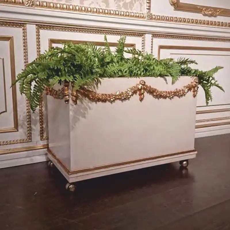 Echt Casa Padrino maceta barroco de lujo con ruedas blanco / oro 75 cm - Hecho en Italia