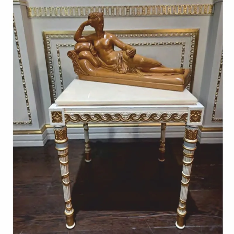 Solange Der Vorrat Reicht Casa Padrino mesa auxiliar barroco de lujo con tablero de mármol blanco / oro / crema - Hecho en Italia