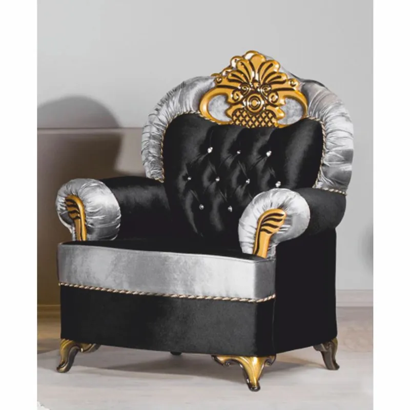 Markenware Casa Padrino sillón barroco de lujo con pedrería negro / plata / oro - Muebles de estilo barroco