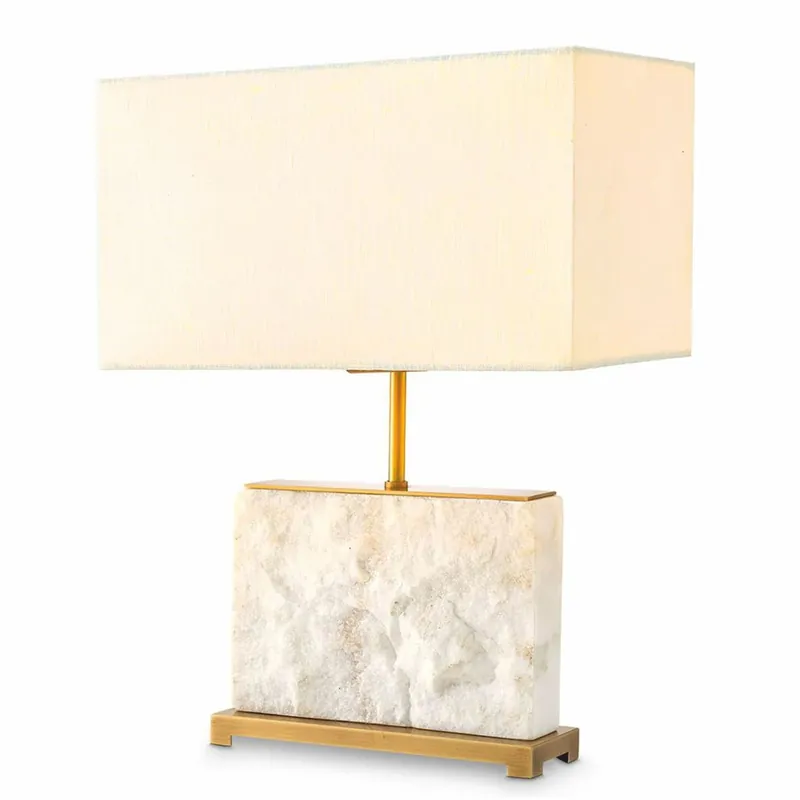 Casa Padrino lámpara de mesa de mármol de lujo blanco / latón antiguo A. 55 cm - Lámparas de escritorio de mármol Letzte Chance