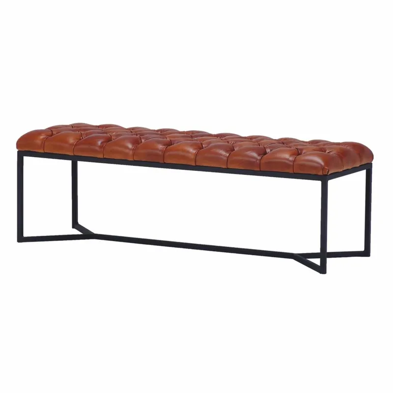Casa Padrino banco Chesterfield de lujo de cuero genuino marrón / negro 180 cm - Muebles de cuero genuino Preis Gesenkt