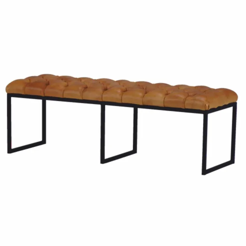 Top-Preis Casa Padrino banco Chesterfield de lujo de cuero genuino marrón claro / negro 130 cm - Muebles de cuero genuino